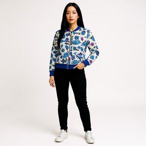 Peepul Tree Jacket Blue Floral Full Zip Lightweight Flower Casual Y2K